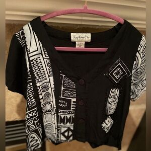 Key Lime Pie Women’s Crop button down boxy artsy beaded top boho ethnic M